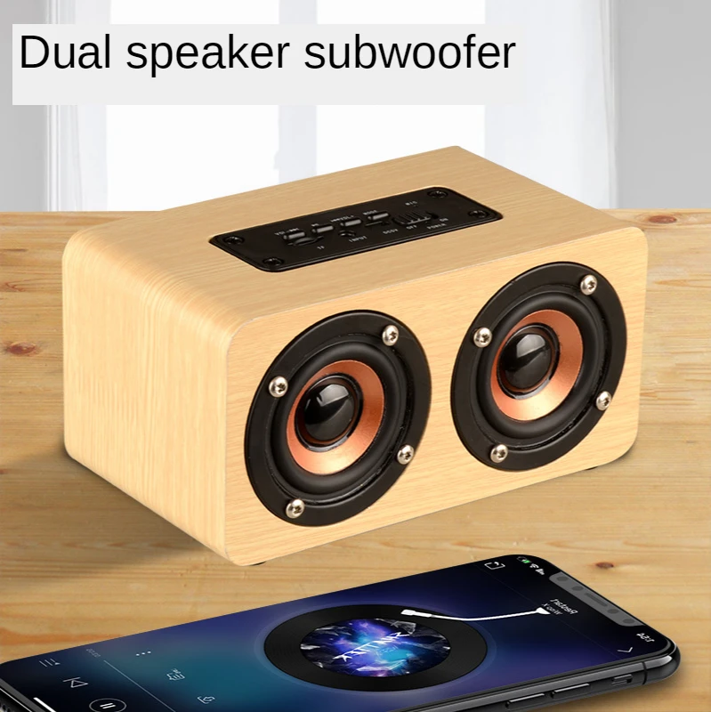 

Double Horn Wooden Patten Wireless Bluetooth Speaker Portable Mobile Phone Computer Desktop Audio Speaker As Creative Gift