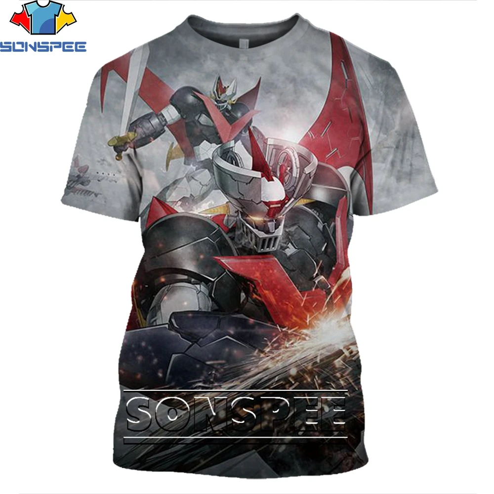 SONSPEE 3D Print Men Women Goldorak T-shirts Casual Streetwear Harajuku Hip Hop Short Sleeve Vintage Anime Tees Tops Shirt