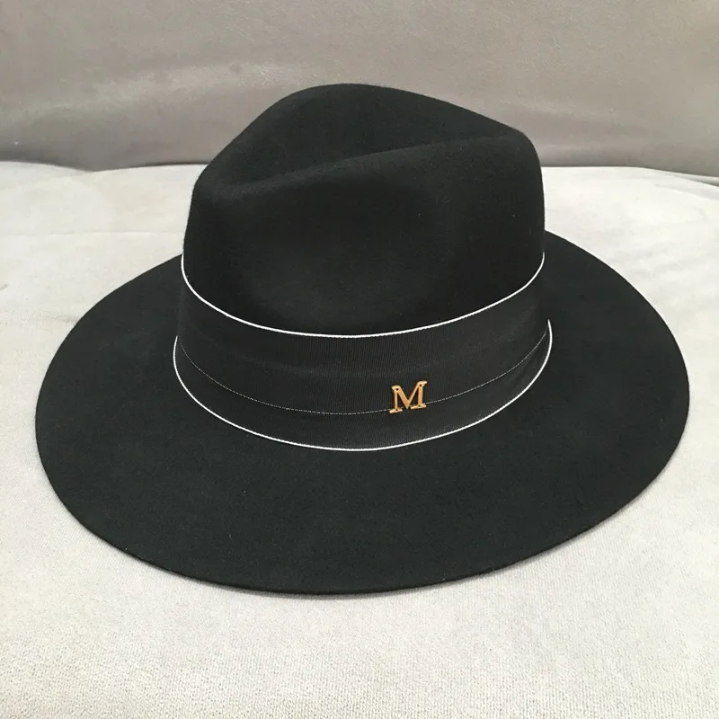 Fedora Hats For Women Unisex Autumn Winter Man High Top Jazz M Letter 100%Wool Top Hat Concave Top Cap Female Windproof New 2021 cream fedora Fedoras
