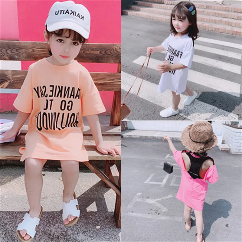 

2019 Summer Toddler Girl Dresses For Children Cotton Clothes Pattern Lettern Kids Girls Tshirt Dress Baby Costume