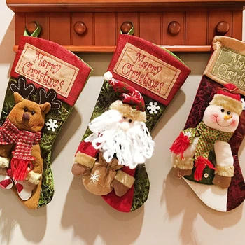 

Christmas Large Stocking Santa Elk Fabric Gift Socks Christmas Lovely Bag Xmas Tree Hanging Decor New Year Christmas Candy Bag