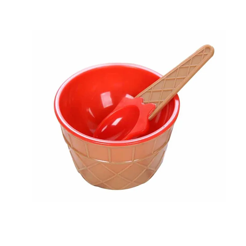 Red 1 комплект, Детская миска для мороженого, набор ложек, чашка для мороженого, парные чашки, подарки, DIY Инструменты для мороженого чашка для мороженого+ ложка - Цвет: Red