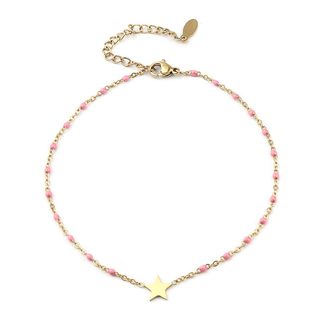 Steel Anklet Gold Color Enamel  Chain Anklet Gift For Women Jewelry Bracelet foot chain 23cm(9") long, 1 Piece