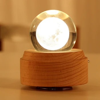 

Hot Wooden Music Box Moon Style Luminous Rotating 3D Crystal Night Light Musical Box for Kids Girls XJS789