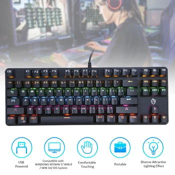 

87 Keys Gaming Keyboard Illuminated Keyboard USB Powered Operated Diverse Lighting Effect for Computer Laptop E-sports for WIN 7