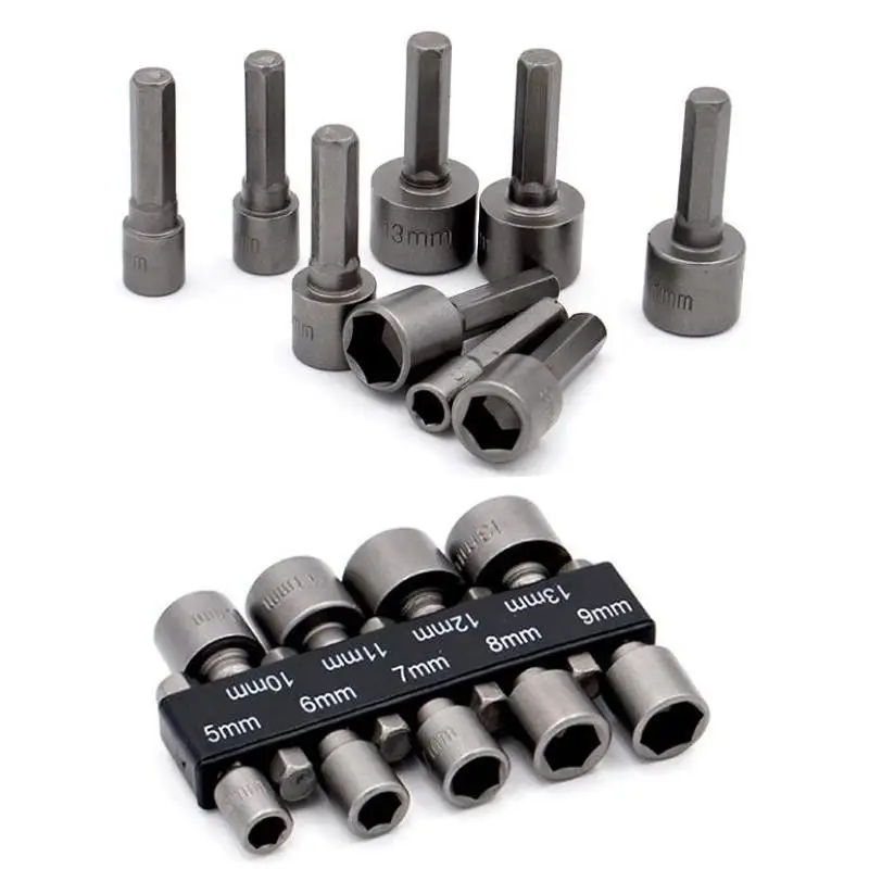 Hot Sale New 9pcs 1/" Hex Socket Set Adapter Short Sockets Torque Spanner Ratchet Wrench Head Sleeve Double Tools