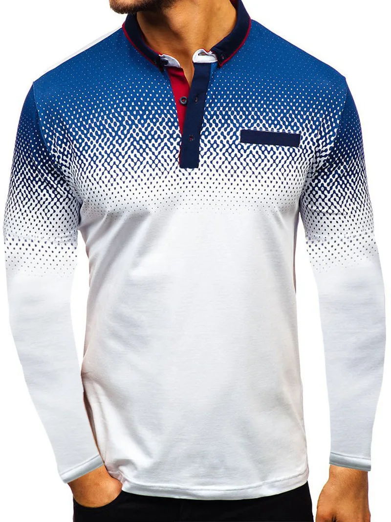Мужская рубашка размера плюс, модная, градиентная, цветная, с принтом, с длинным рукавом, модная, на пуговицах, с отложным воротником, тонкие рубашки, Мужская футболка, Camiseta - Цвет: white