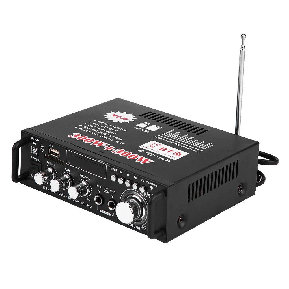12 В/220 В Bluetooth 2CH lcd дисплей Цифровой Hi-Fi аудио стерео усилитель мощности bluetooth fm-радио автомобильный домашний с пультом дистанционного управления