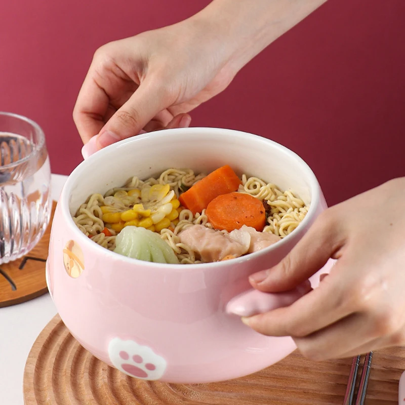 Kawaii Ramen Bowl With Chopsticks Lid Spoon Cute Stainless Steel Instant  Noodles Fruit Salad Soup Cartoon Big Bowl 1000/1200m