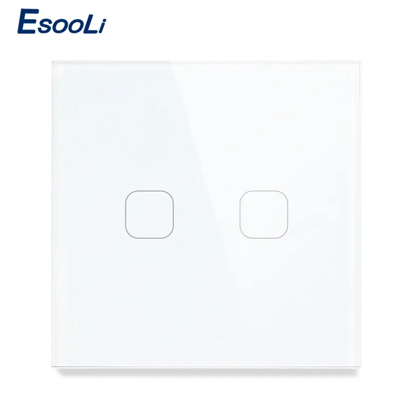 Esooli AC220V, 2 Gang 1Way светильник стены Сенсорный экран переключатель сенсорный выключатель света ЕС Стандартный сенсорный выключатель 4 цвета с украшением в виде кристаллов Стекло Панель сенсорный выключатель