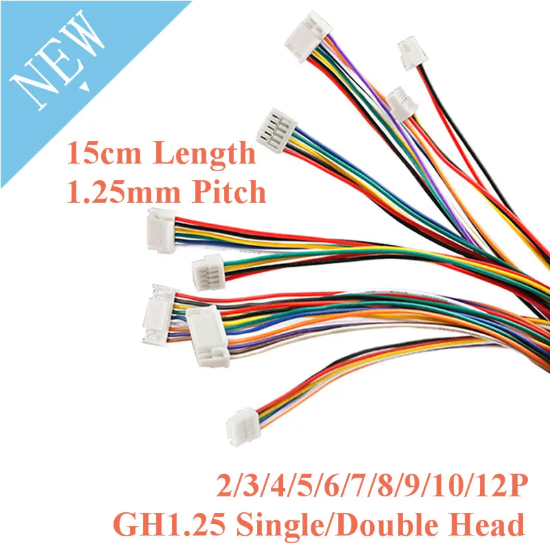 

5pcs GH1.25 Single Double Head 1.25mm Pitch 2P 3P 4P 5P 6P 7P 8P 9P 10P 12P 15CM 150MM JST GH Terminal Wire Cable Connector