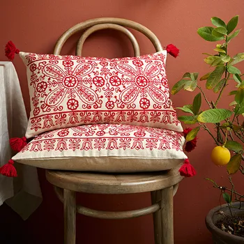 

The paper window cotton linen couch throw pillow cover with floral embroidery chic tassel Tribal cushion case