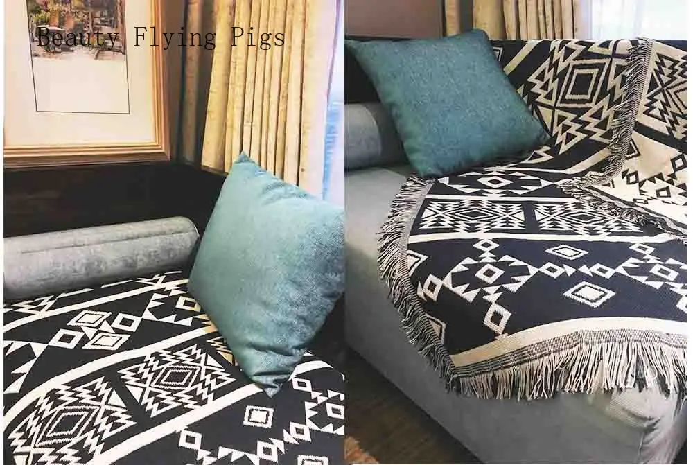 Direct sales new modern sofa cover single sofa towel carpet creative Tibetan blue geometric carpet home bedroom study balcony