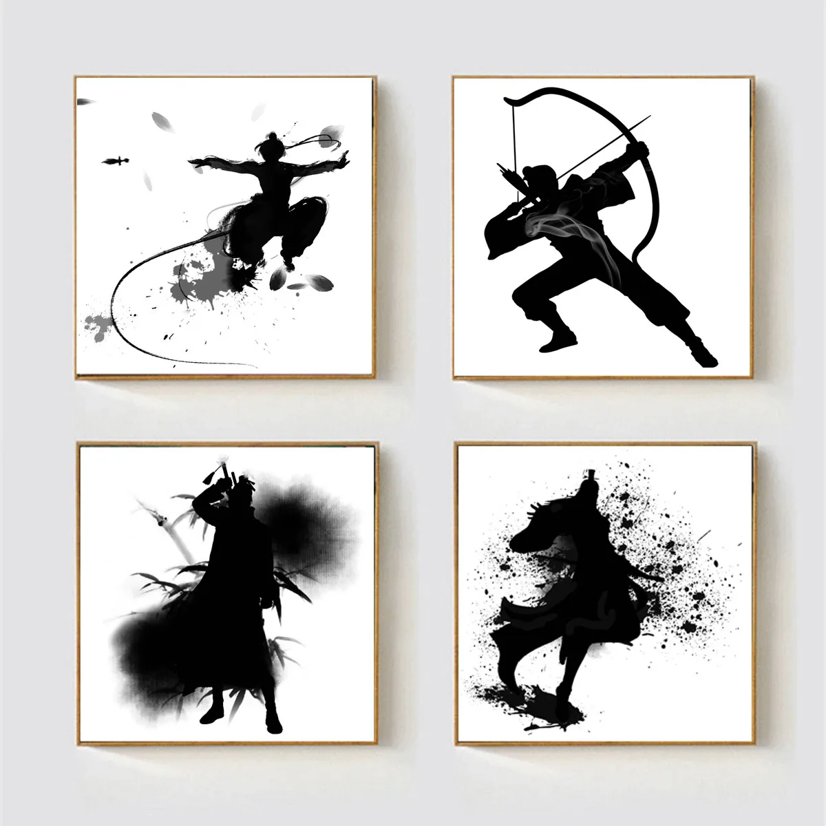 Ink Martial Arts Series Silhouette Oil Painting Picture Poster Canvas Print Wall Art Living Room Home Decoration | Дом и сад