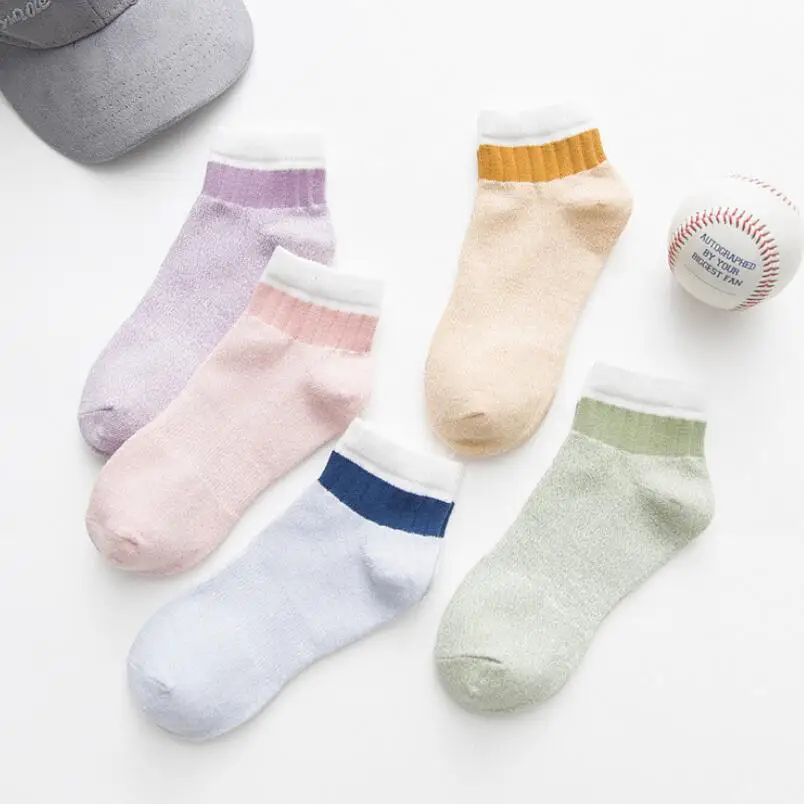 Girls Solid Cotton Marled Ankle Socks White Cuff Women Candy Colors Crew Socks Warm Winter Socks Ladies Short Socks 5 pairs/lot - Цвет: Multi