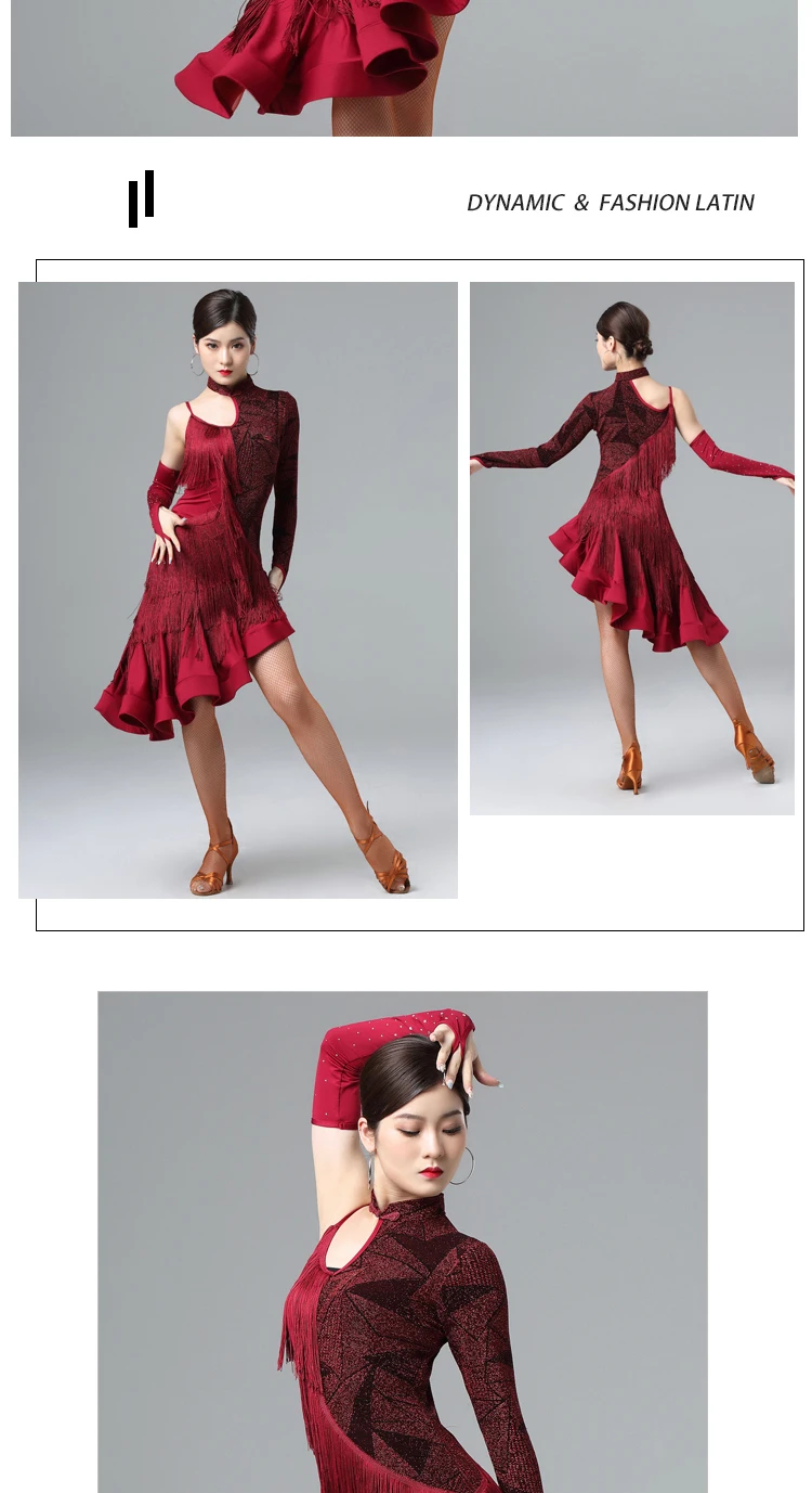 Дизайн, платье для латинских танцев, сценическое, сексуальное, с одним рукавом, с кисточками, рыбья кость, юбка, Профессиональные бальные платья для самбы, DL4951