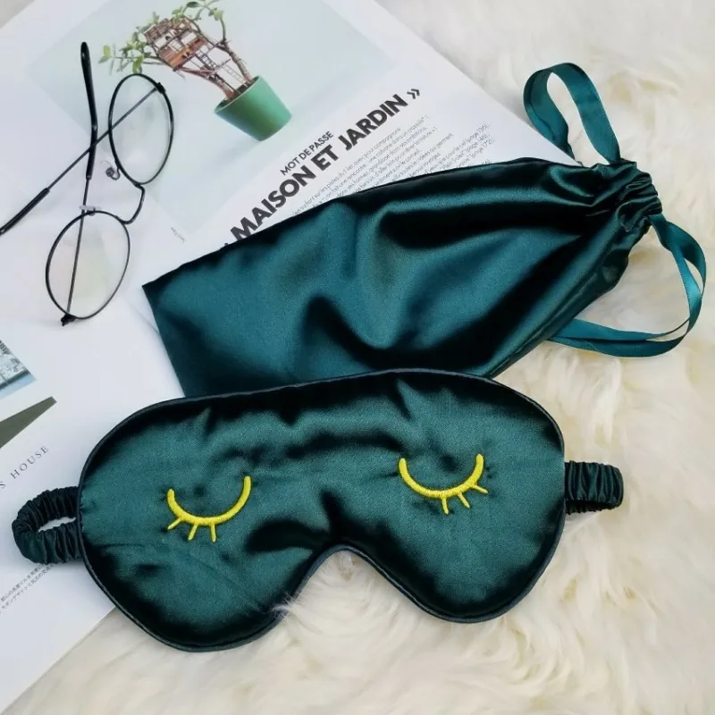 

Pajama Protection Eye Patch Sleep Shading Breathable Women's Men's Real Silk Cute Embroidered Eye Patch Three-piece Set Send Ear