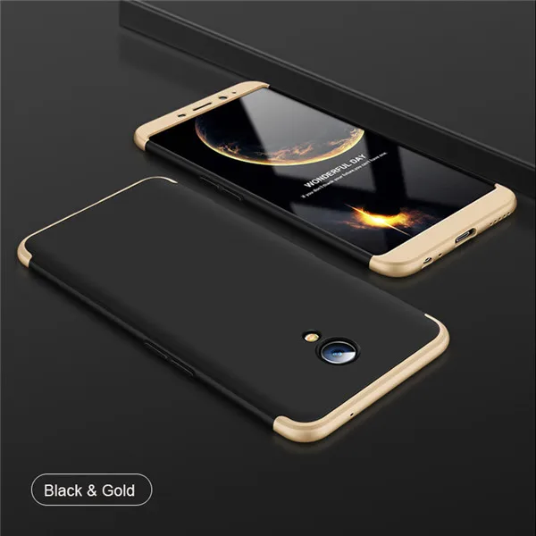 Meizu M6 M5 M3 note 3 в 1 360 Жесткий Роскошный чехол закаленного стекла Meizu M6S E2 противоударный матовый пластиковый полный защитный кожух чехол на мейзу м6 м5 м3 нот м6s E2 - Цвет: black gold