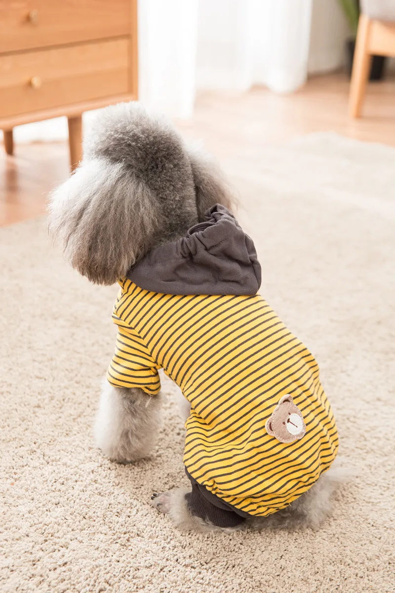 Hipidog Pet Dog Clothes Winter Warm for Small Dogs Jumpsuit Winter Warm Cotton Stripe Bear