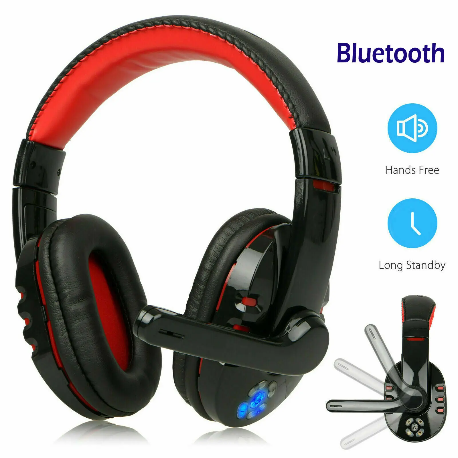Foldable Wireless Bluetooth On Ear Headphones LED Glowing Headset Earphone MIC Gaming Headphone