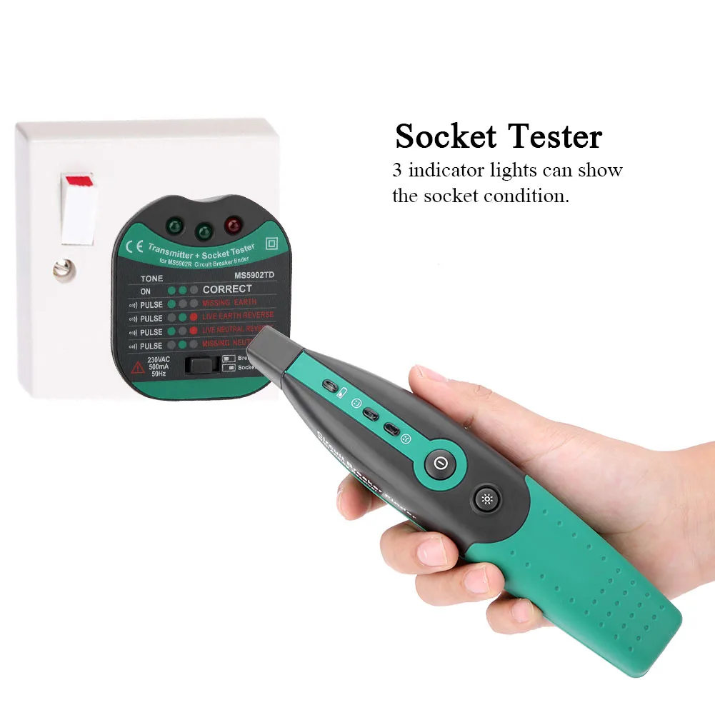 MASTECH MS5902 автоматический выключатель предохранитель Finder US/EU розетка тестер 220 В ЕС вилка
