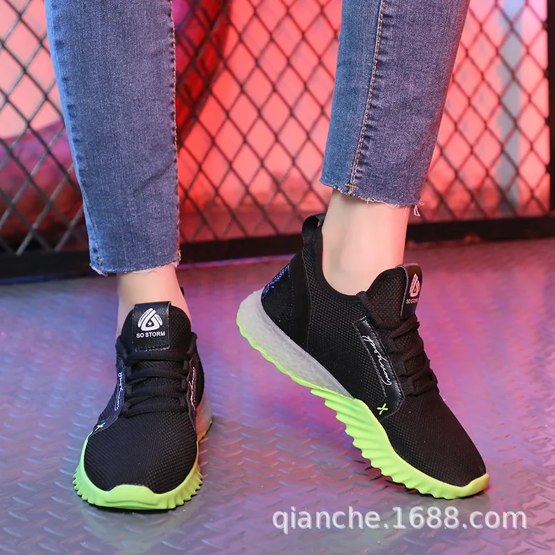 

2019 Spring New Style Mesh Athletic Shoes Women's Korean-style Versatile Low Top Running Shoes Women's Breathable Fly Woven WOME