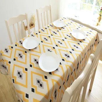 

Geometric Rectsangle Tablecloth Striped Tea TableCover Picnic Cloth Background Cloth Yellow Wave Table Decor Waterproof Oilproof