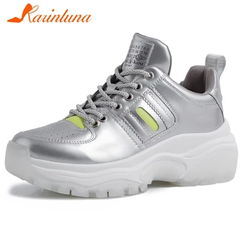 

KARINLUNA Brand New Ladies 2020 Casual Party Sneakers Fashion Mixed Colors Lace Up Flats Women Genuine Leather Shoes Woman