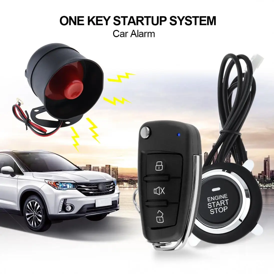 

Universal Car Alarm System Remote Start Stop Engine System with Auto Central Lock and Keyless Entry 5A With Key 5 New