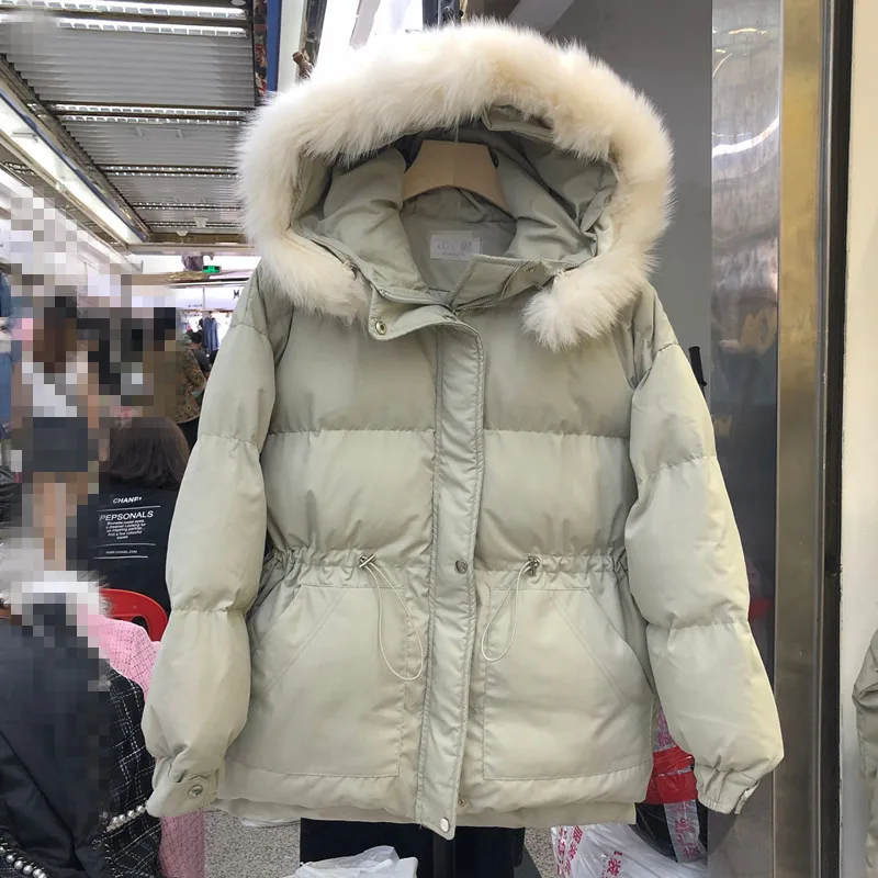Женский пуховик из хлопка,, осенняя и зимняя свободная короткая парка с большим меховым воротником, пальто, толстая стеганая куртка с капюшоном для женщин