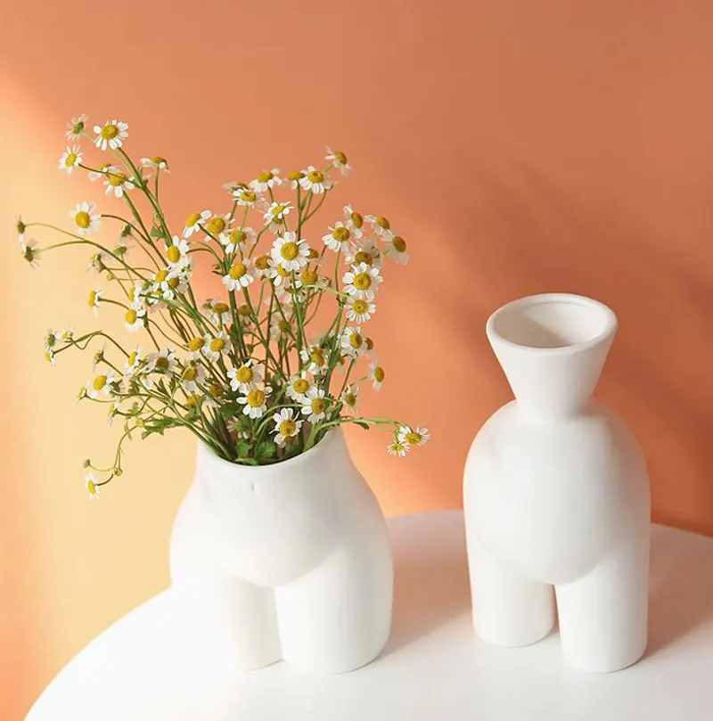 Nordic ins abstract human body ceramic handmade vase flower arrangement crafts creative half-length vase home decoration statue