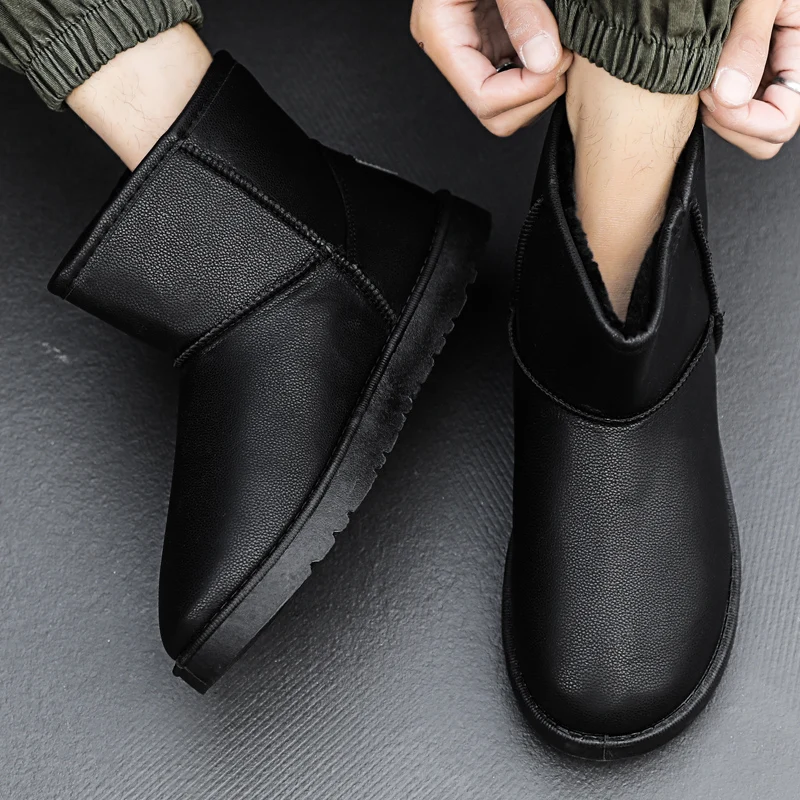 Zapatos De Hombre Cheap Winter Men Boots Pu Leather Men Shoe Warm Fur Waterproof Ankle Snow Boots Slip on Working Shoes