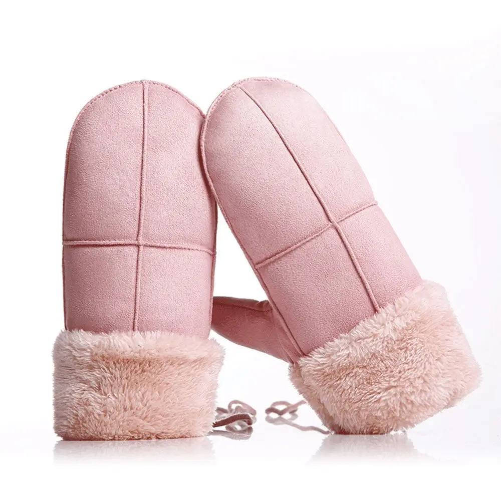Pink Лидер продаж; 1 пара; сезон осень-зима; замшевые толстые теплые перчатки с меховым помпоном и кроличьим мехом; стильные перчатки; ручная теплая одежда - Цвет: Pink