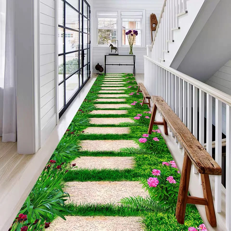

3d flower grass hotel/bar/restaurant/home corridor carpet garden path hall long carpet