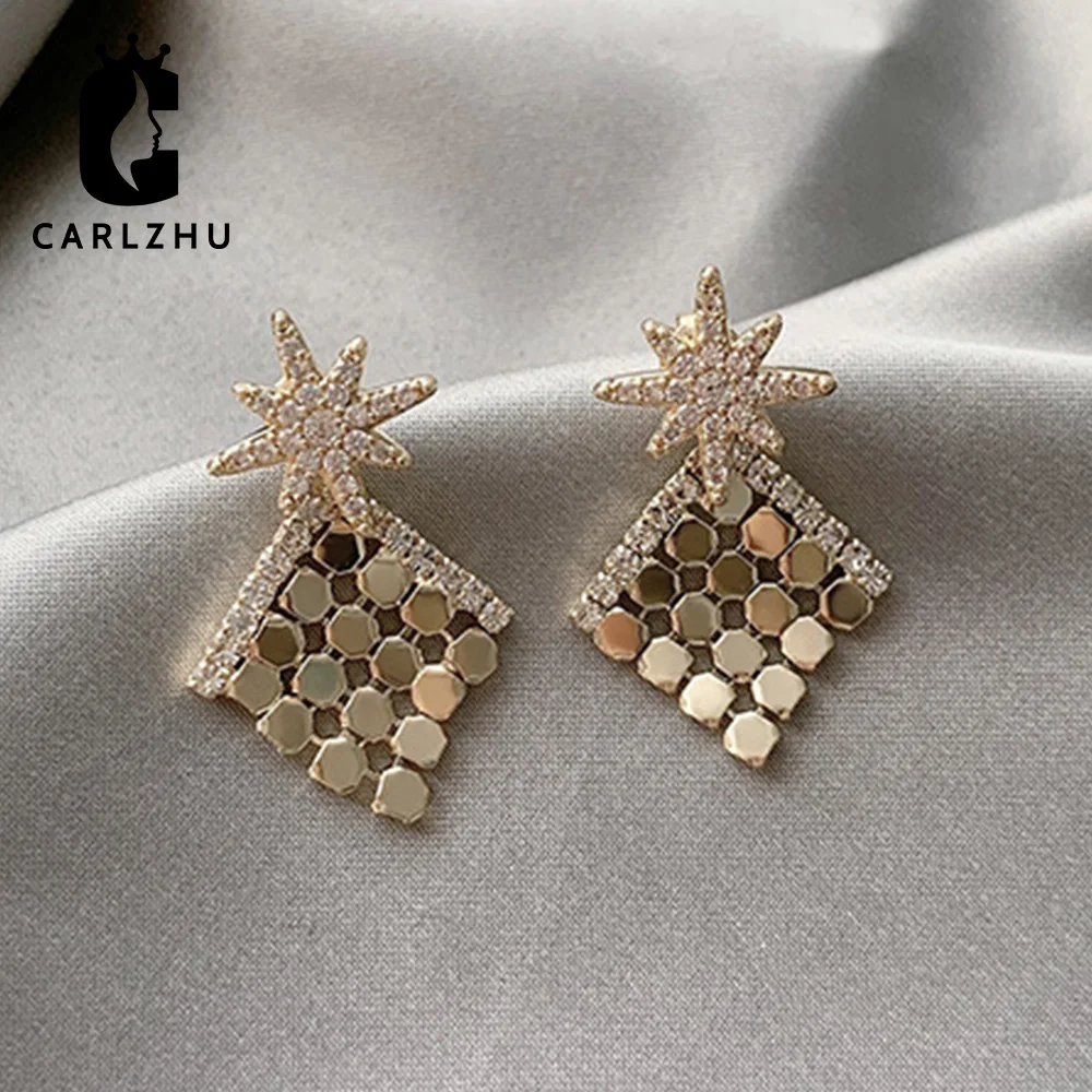 Женские серьги-подвески стразы из серебра 925 пробы с кристаллами и звездами |