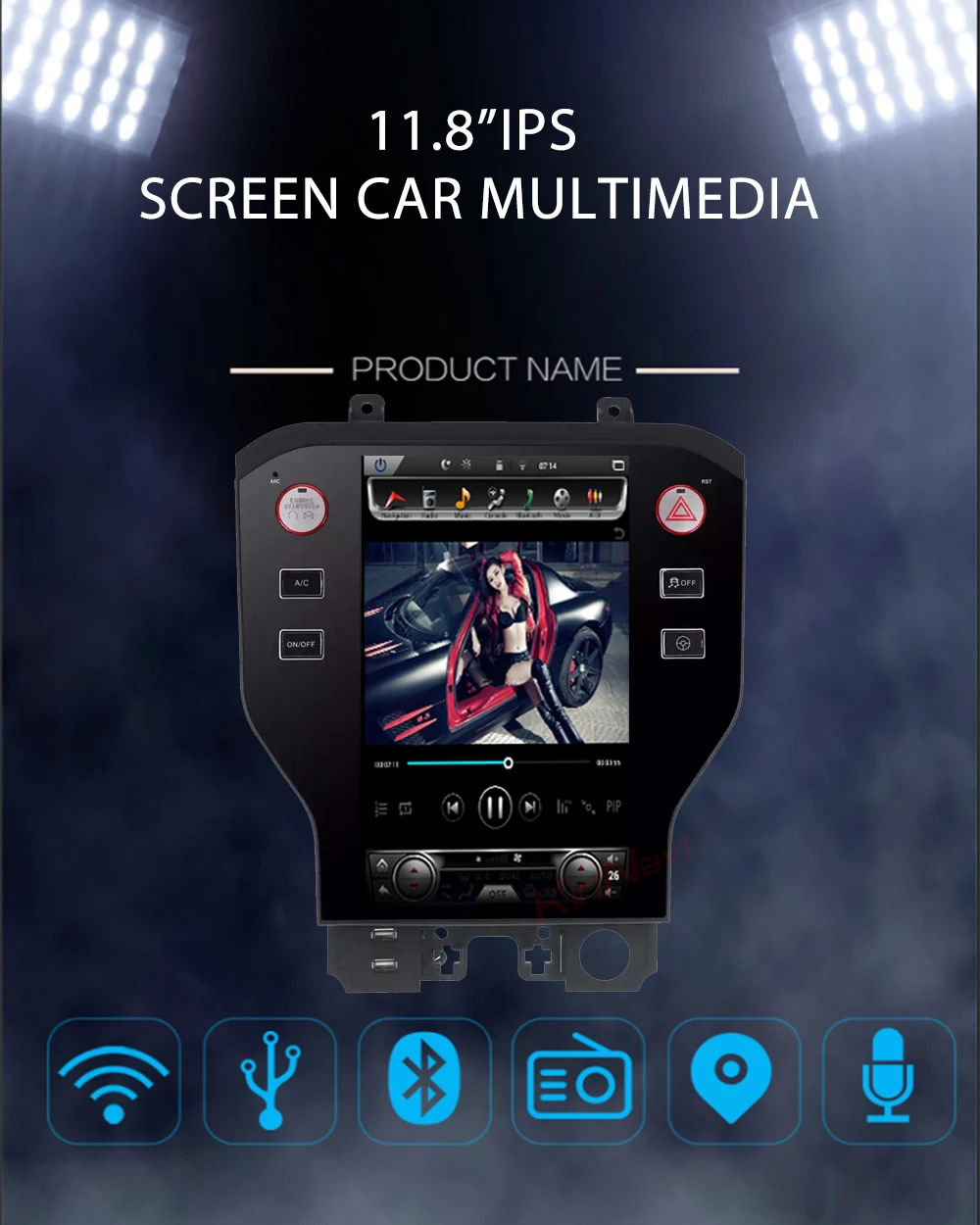 Flash Deal KiriNavi 11.8" Vertical Screen Tesla Style 1 Din Android Car Radio Gps Navigation For Ford Mustang Car Multimedia DVD Player 4G 0