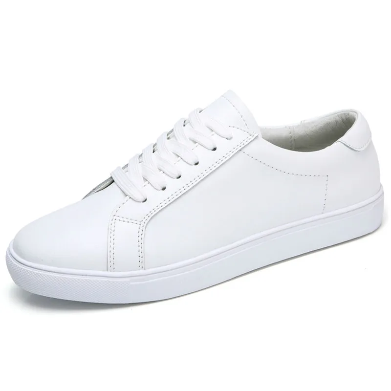Женские белые туфли из натуральной кожи для студенток; обувь на плоской подошве со шнуровкой; мягкая Вулканизированная обувь в Корейском