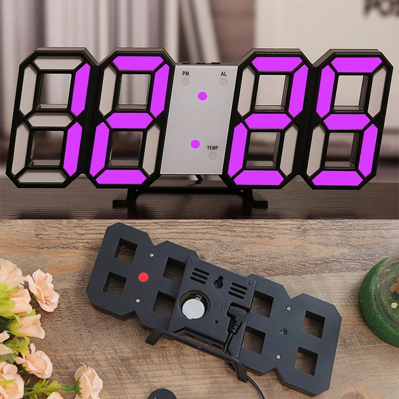 3D Digital Wall Hanging Clock Date Time Celsius Luminous Display Desktop Clock Alarm Clock for Living Room Bedroom Office Decor