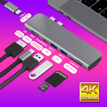 

USB 3.1 Type-C Hub To HDMI Adapter 4K Thunderbolt 3 USB C Hub with Hub 3.0 TF SD Reader Slot PD for MacBook Pro/Air 2018 - 2020
