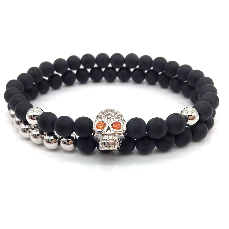 2pcs/set Crown Charm Bracelet Men Women Fashion New 6mm Stone Bead Bracelet Set For Men Women Jewelry Gift