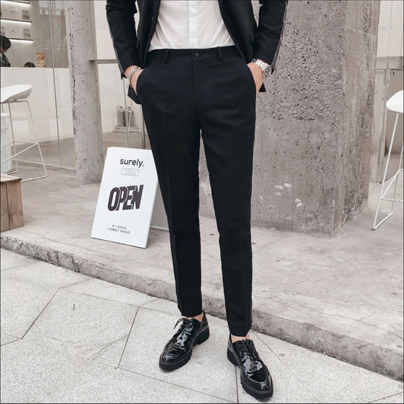 Black Pant Мужские костюмы, приталенные вечерние костюмы, мужские сценические костюмы из двух частей, свадебный смокинг цвета хаки, смокинг Uomo Anzug Trajes De Hombre - Цвет: Black Pant