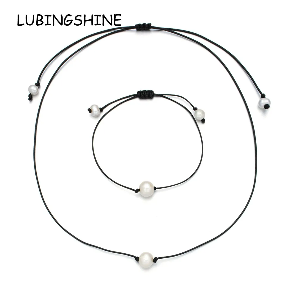 

Women Braided Pearl Shell Jewelry Set Wedding Handmade Adjustable Rope Chain Necklace Bracelet Sets Gift