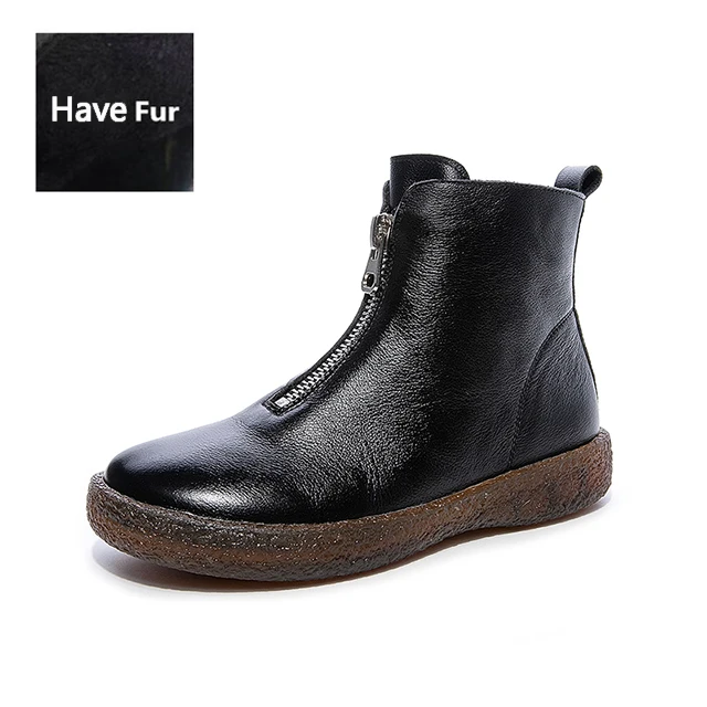 PEIPAH Autumn/Winter Women's Genuine Leather Shoes Woman Ankle Boots Female Retro Shoes Ladies Flat With Zip Bootee Woman - Цвет: 6