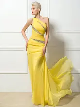 

Vestidos De Feasst 2022 Yellow Evening Dresses One-Shoulder Beading Mermaid Chiffon Prom Formal Gowns Christmas Wear