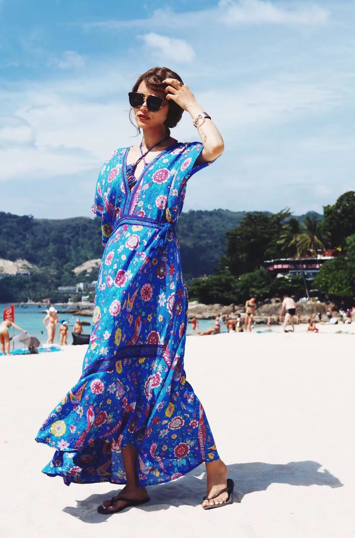 

Tjjnz9484-a-WOMEN'S Dress Long Peacock Positioning Floral Printed Dress
