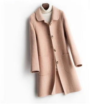 

2020 Autumn Winter New Houndstooth Double-sided Long Wool Coat Women Korean Woolen Coat Women Fashion Loose Ladies Wool Jacket