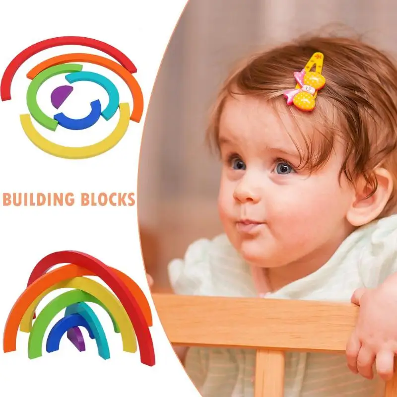 Greatest  Wooden block rainbow kids children building blocks wooden toys baby early learning montessori educa