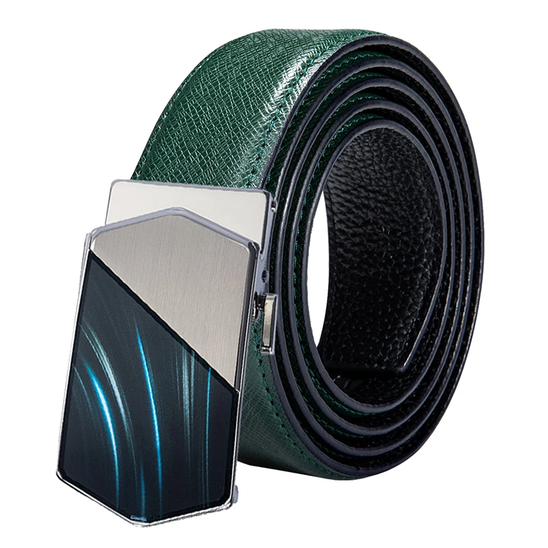 

DI-0070 Hi-Tie Fashion Luxury Designer Automatic Buckle Green Genuine Leather Belt Men's Belts Cow Leather Belts for Men 3.5cm