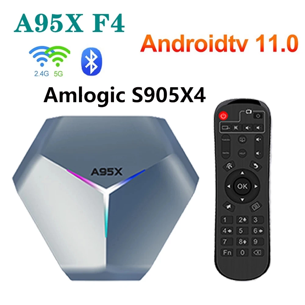 ТВ-приставка A95X F4 RGB Amlogic S905X4 Smart Android 11 4K HD 4 Гб ОЗУ 32 64 128 ПЗУ Wi-Fi телеприставка 2G 16G vs