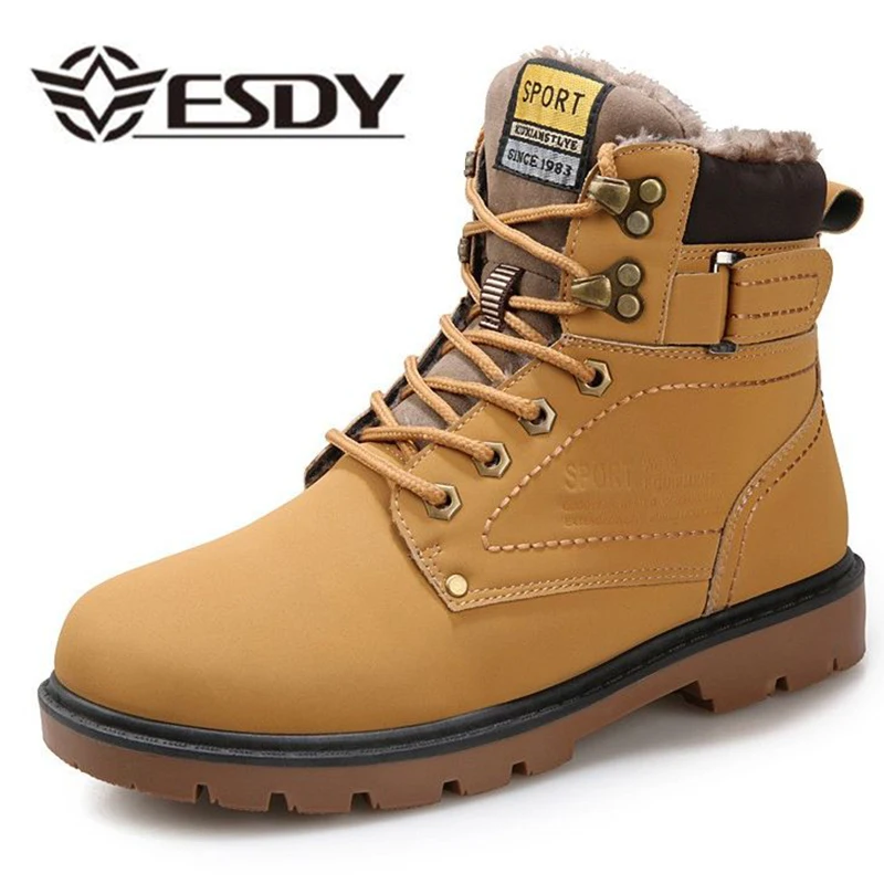 Мужские зимние ботинки мужские Модные теплые кожаные мотоциклетные ботильоны